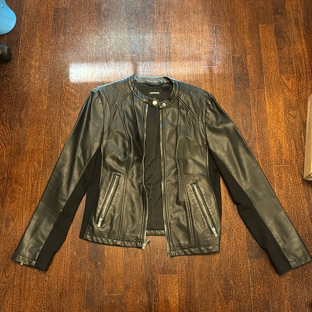 Express - Bomber Leather Jacket - Silver Zippers